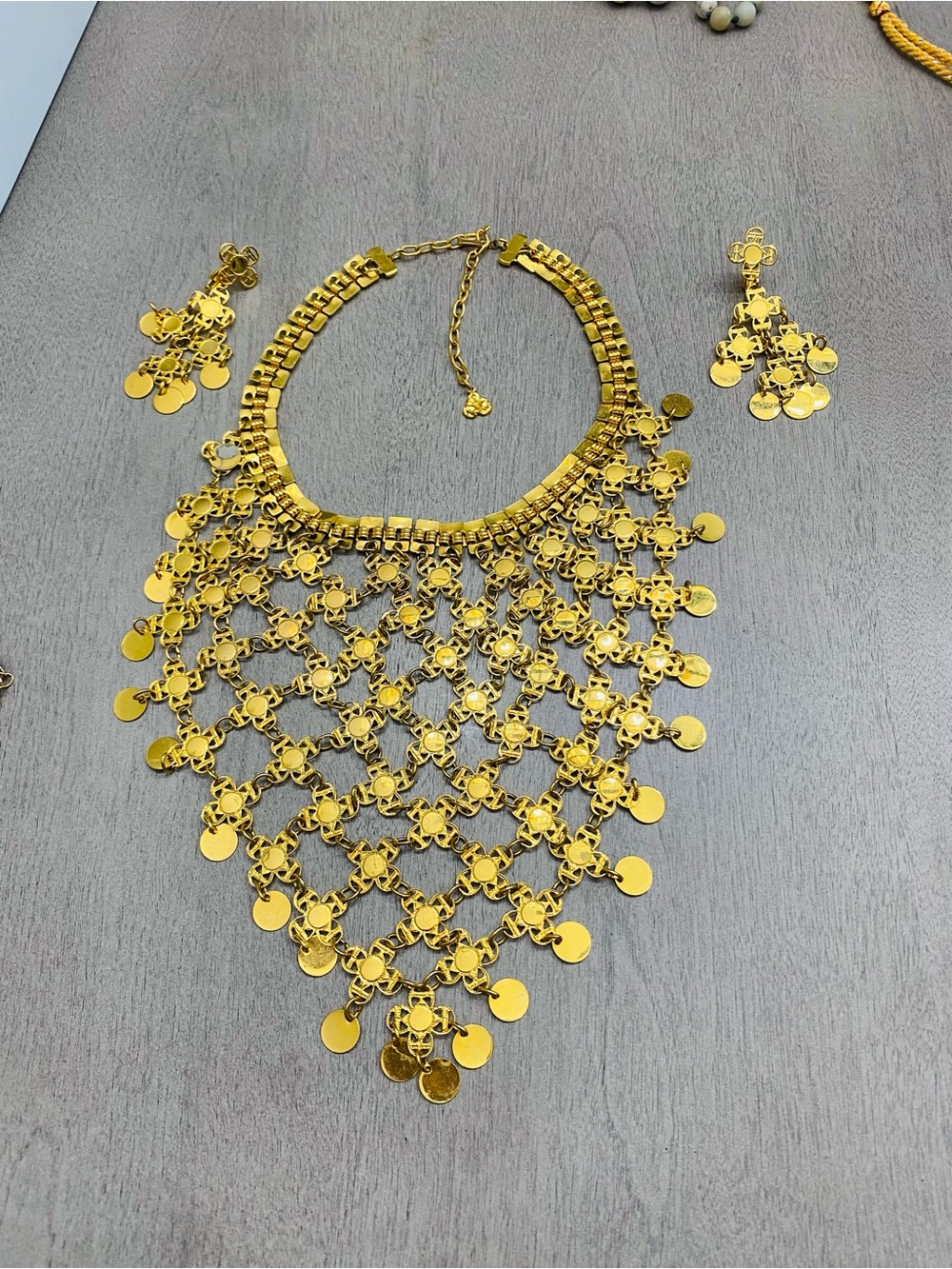 Gold Statement Bib Necklace and Earrings Set